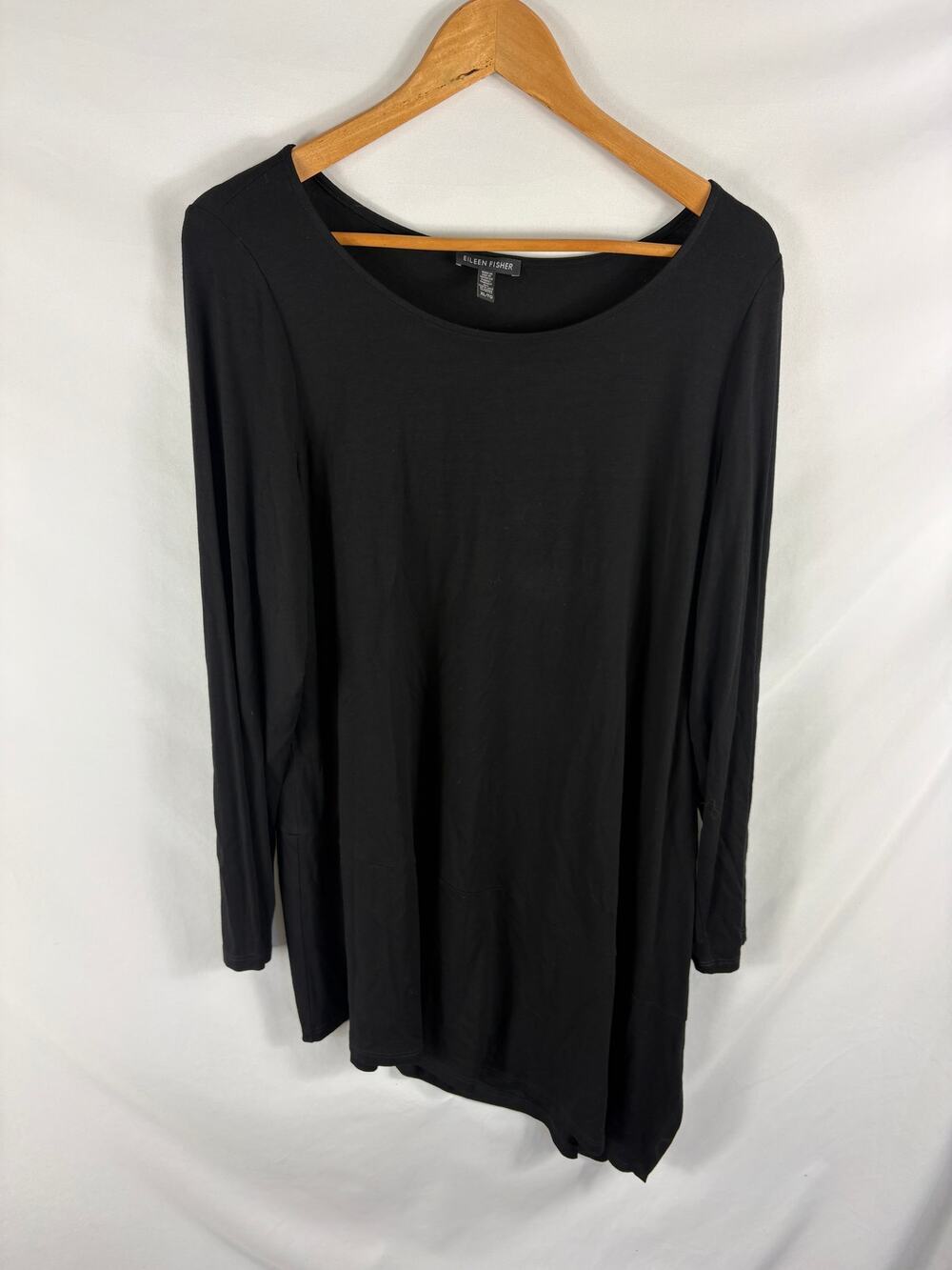 Eileen Fisher Black Long Sleeve Asymmetrical Top Size XL